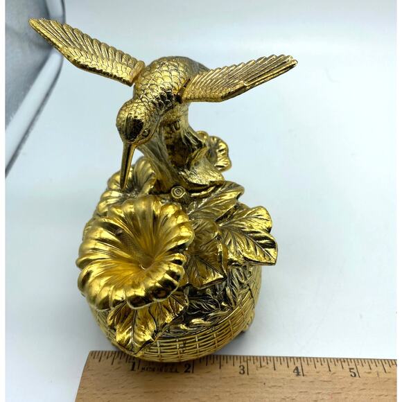 Vintage Gold Tone Metal Hummingbird Music Box Japan Articulating Wing Movement - Picture 9 of 9